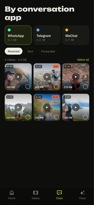 VidClean chats screen